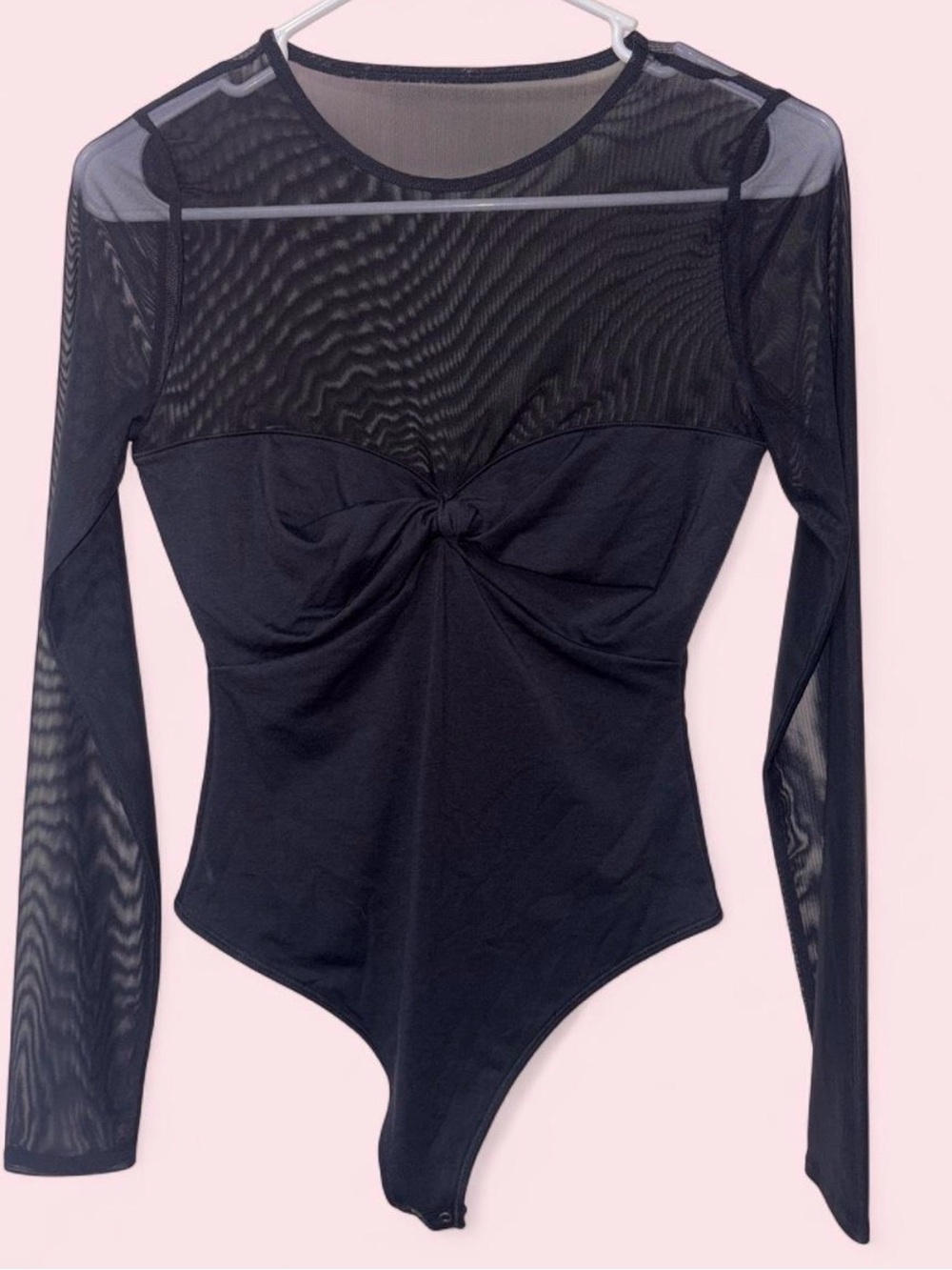 Abercrombie & Fitch Black Sheer-Knot Long-Sleeve Bodysuit